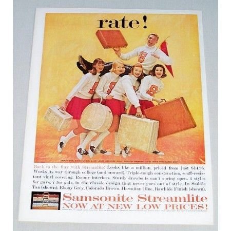 1961 Samsonite Streamlite Luggage Color Print Ad