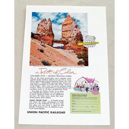 1955 Union Pacific Railroad Bryce Canyon Park Color Print Ad