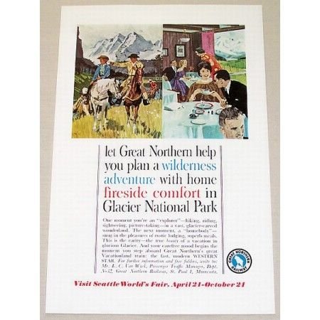 1961 Great Northern Railway Glacier National Park Color Print Ad