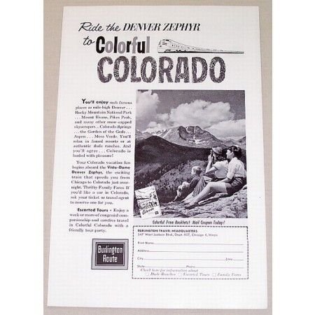 1961 Burlington Route Denver Zephyr Colorado Travel Vintage Print Ad