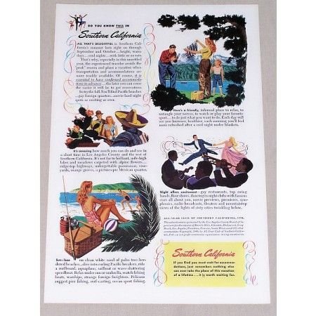 1946 Southern California Vacation Travel Color Print Ad