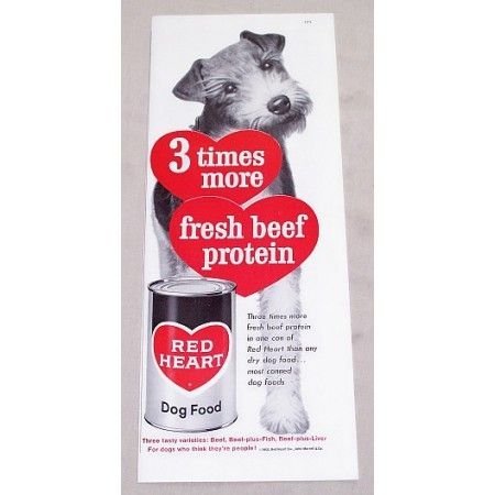 1960 Red Heart Dog Food Vintage Print Ad - Fresh Beef Protein