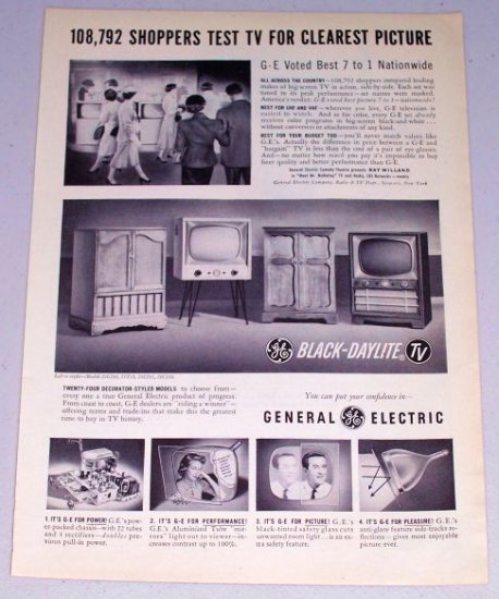 1954 General Electric GE Black Daylite TV Television Vintage Print Ad