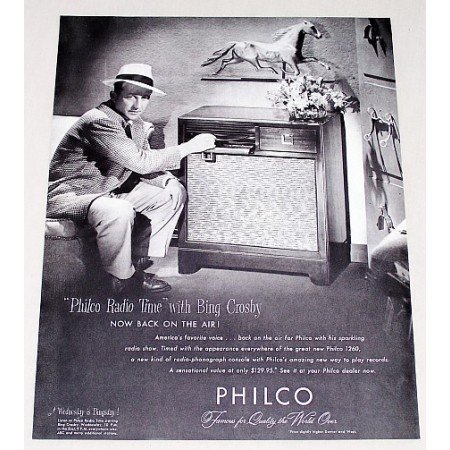 1947 Philco 1260 Radio Phonograph Vintage Print Ad Celebrity Bing Crosby