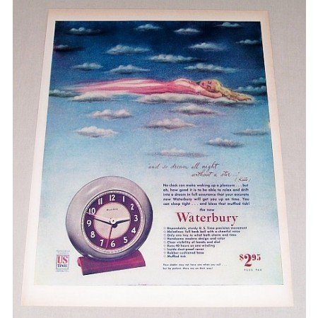 1946 Waterbury Alarm Clock Color Print Ad - Dream All Night