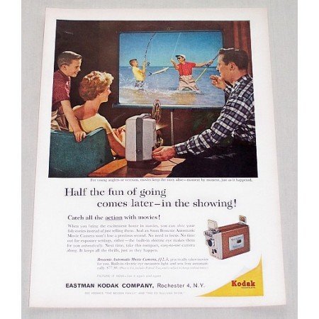 1961 Kodak Brownie Automatic Movie Camera Fishing Color Print Ad