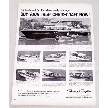 1956 Chris Craft 54' Constellation Boat Vintage Print Ad