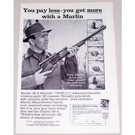 1962 Marlin 39-A Mountie .22 Rifle Vintage Print Ad - Dead Center