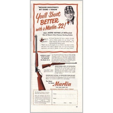1951 Marlin .22 Repeater and Automatic Rifles Color Print Ad