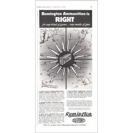 1938 Remington Ammunition Vintage Print Ad - Right For Any Game