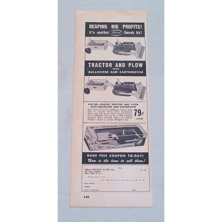 1950 Ideal PWT 80 Tractor Plow Earthmover Dozer Toy Vintage Print Ad