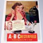 1950 Chesterfield Cigarettes New York Stork Club Color Print Ad Celebrity Barbara Hale