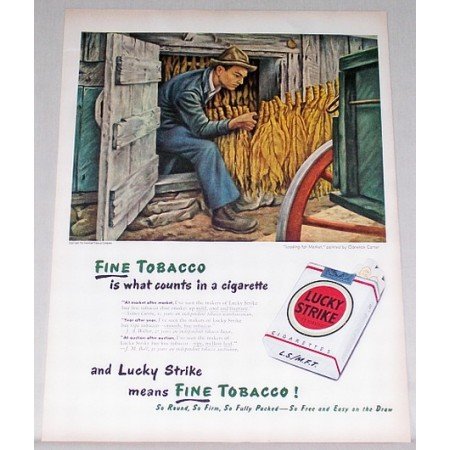 1947 Lucky Strike Cigarettes Tobacco Farmer Art Color Print Ad - Loaded For Market