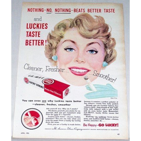 1953 Lucky Strike Cigarettes Color Print Ad - Nothing Beats...