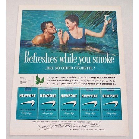 1960 Newport Cigarettes Swimming Color Print Ad