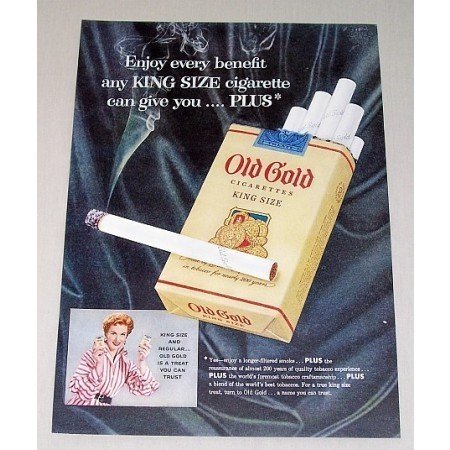 1954 Old Gold King Size Cigarettes Color Tobacco Print Ad