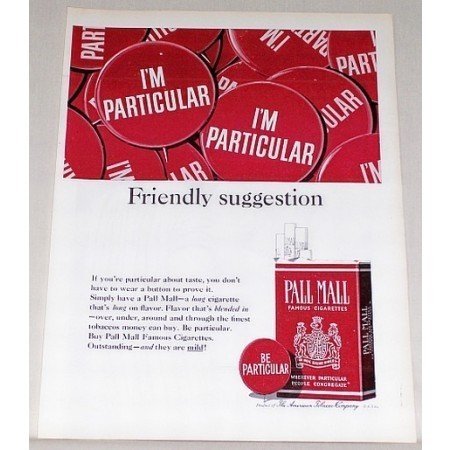 1964 Pall Mall Cigarettes Color Tobacco Print Ad - Be Particular