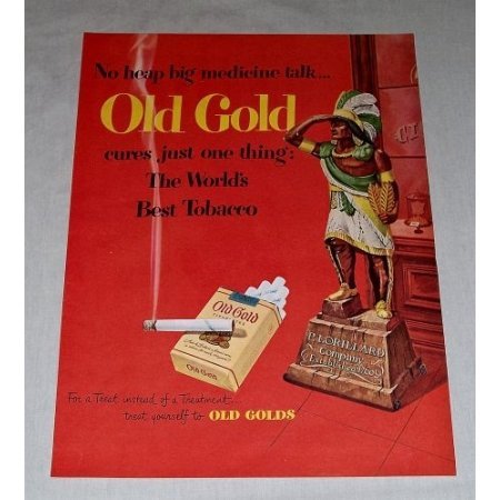 1949 Old Gold Cigarettes Color Tobacco Print Ad - No Heap Big Medicine