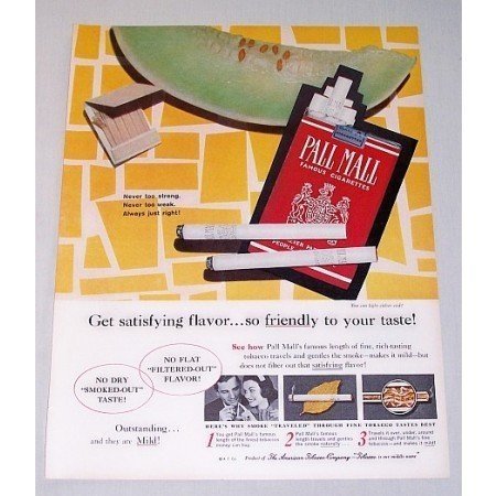 1960 Pall Mall Cigarettes Color Tobacco Print Ad - Always Just Right