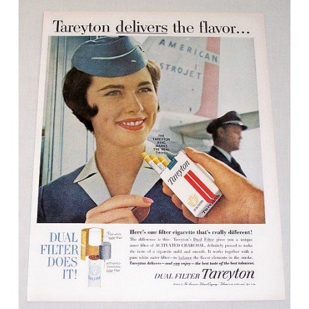 1962 Tareyton Cigarettes Flight Stewardes Color Tobacco Print Ad
