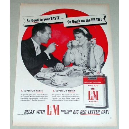 1956 King Size L&M Cigarettes Vintage Tobacco Print Ad - Quick On The Draw