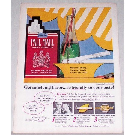 1960 Pall Mall Cigarettes Vintage Tobacco Print Ad - Never Too Strong