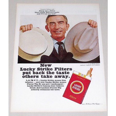1967 Lucky Strike Filter Cigarettes Vintage Print Ad - Tobacco Auctioneer Speed Riggs