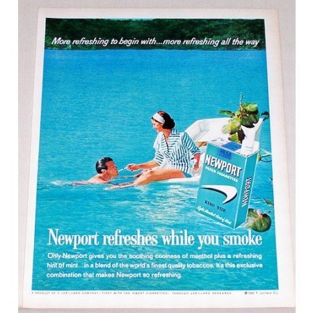 1962 Newport Cigarettes Vintage Tobacco Print Ad - Boat On Lake