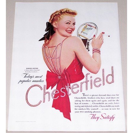 1941 Chesterfield Cigarettes Color Tobacco Print Ad Celebrity Marion Hutton