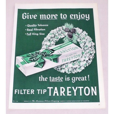 1956 Tareyton Cigarettes Color Christmas Tobacco Print Ad - More To Enjoy