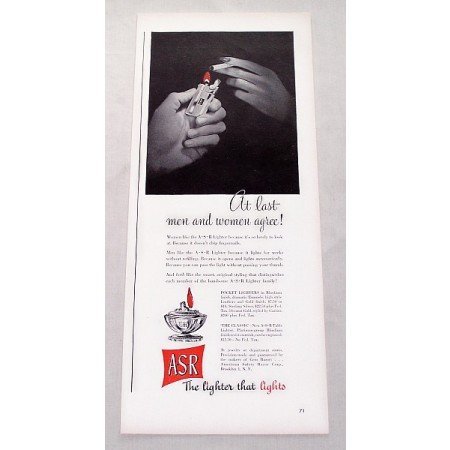 1947 ASR Cigarette Lighter Vintage Print Ad - Men And Women Agree