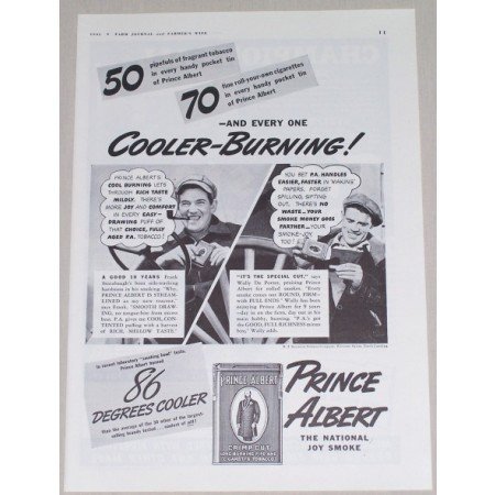 1941 Prince Albert Pipe Tobacco Vintage Print Ad - Cooler-Burning!