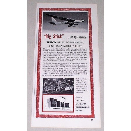 1955 Temco Aircraft Corp Boeing B-52 Fleet Vintage Print Ad