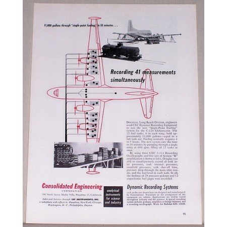 1953 Dynamic Recording Systems Douglas C124 Plane Vintage Print Ad