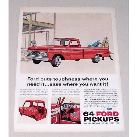 1964 Ford 100 Custom Cab Pickup Truck Color Print Ad