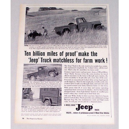 1956 Jeep 4 Wheel Drive Truck Vintage Print Ad - Matchless Farm Work
