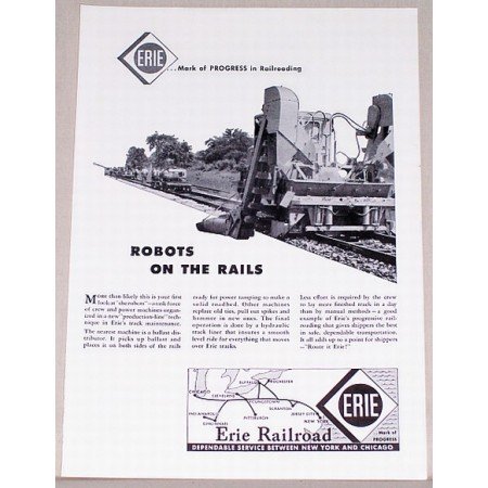 1955 Erie Railroad Vintage Print Ad - Robots On The Rails