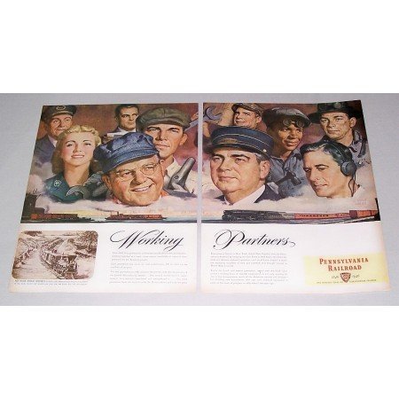 1946 Pennsylvania Railroad 2 Page Color Print Art Ad - Working Partners