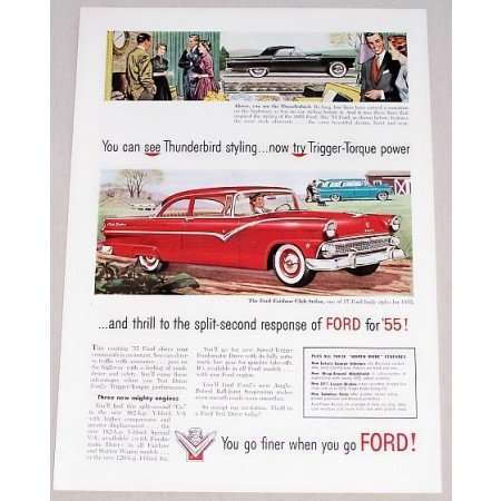1955 Ford Fairlane Club Sedan Automobile Color Print Car Ad