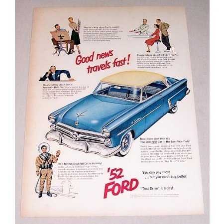 1952 Ford Crestline Automobile Color Print Car Ad - Good News
