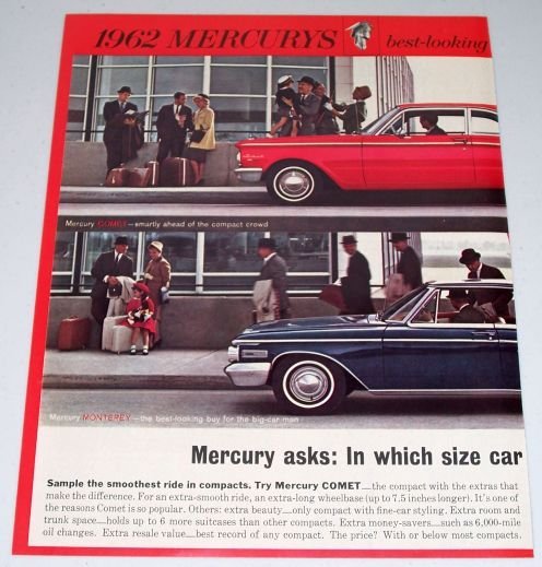 1961 Color 2 Page Car Ad for 1962 Mercury Comet Monterey Automobile