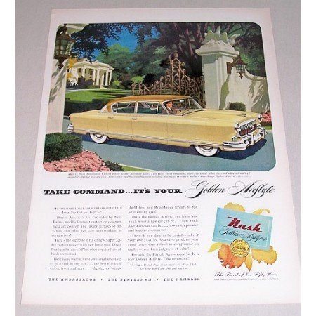 1952 Nash Ambassador Custom 4 Door Automobile Color Print Car Ad