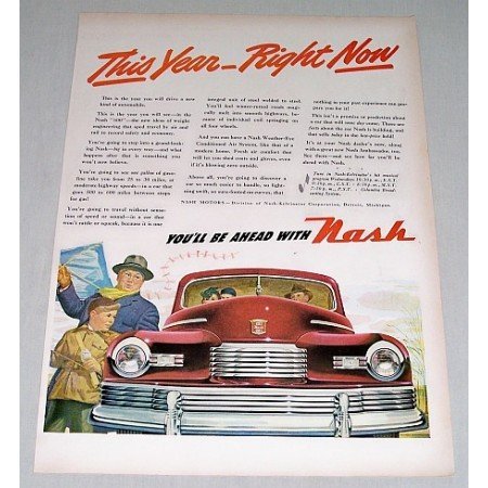1946 Nash Automobile Art Color Print Car Ad - This Year Right Now