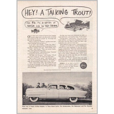 1952 Nash Airflytes Automobile Series #36 Ed Zern Art Vintage Print Car Ad Ad
