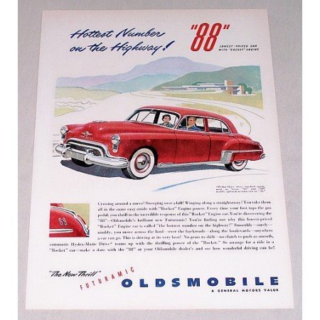 1949 Oldsmobile 88 Automobile Color Print Car Ad - Hottest Number