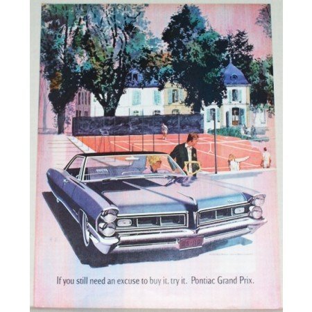 1965 Pontiac Grand Prix Automobile Color Tennis Art Print Car Ad
