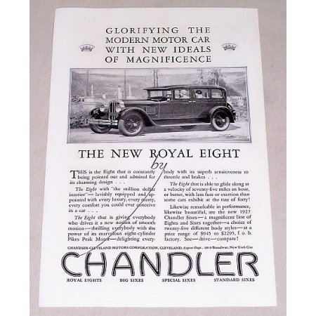1927 Chandler Royal Eight Automobile Vintage Print Car Ad - Glorifying