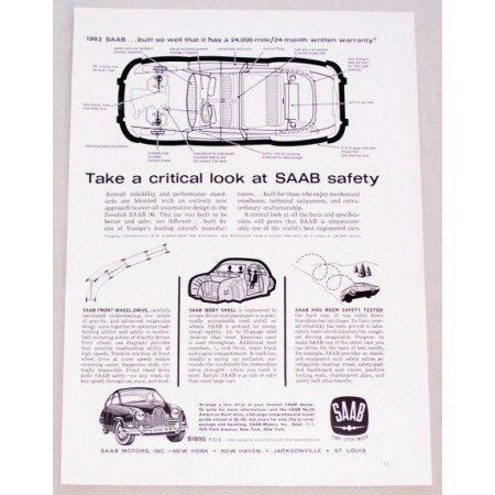 1962 Swedish Saab 96 Automobile Vintage Print Car Ad - Saab Safety