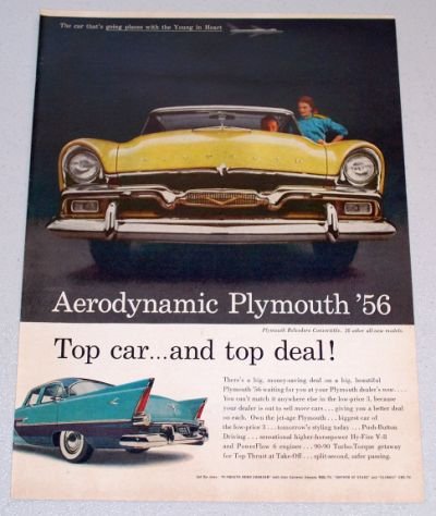 1956 PLYMOUTH Belvedere Convertible Automobile Color Print Car Ad