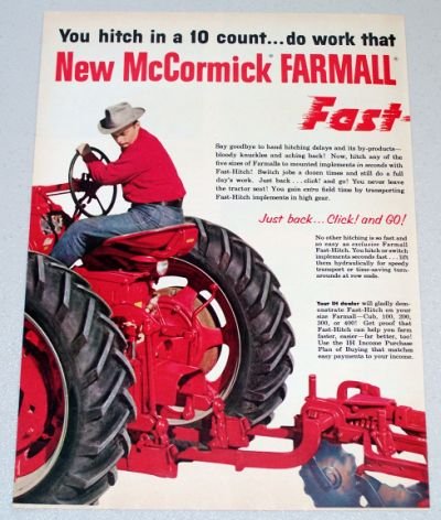 1956 IH INTERNATIONAL HARVESTER Fast Hitch Farm Tractors 2 Page Color Print Ad